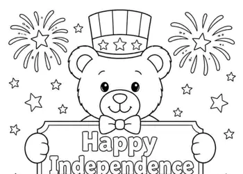 Kids Coloring Page of a Teddy Bear Independence day July 4th